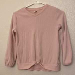 Old Navy pale pink cozy ribbed knit long sleeve Pullover Sweater Twisted Hem M 8